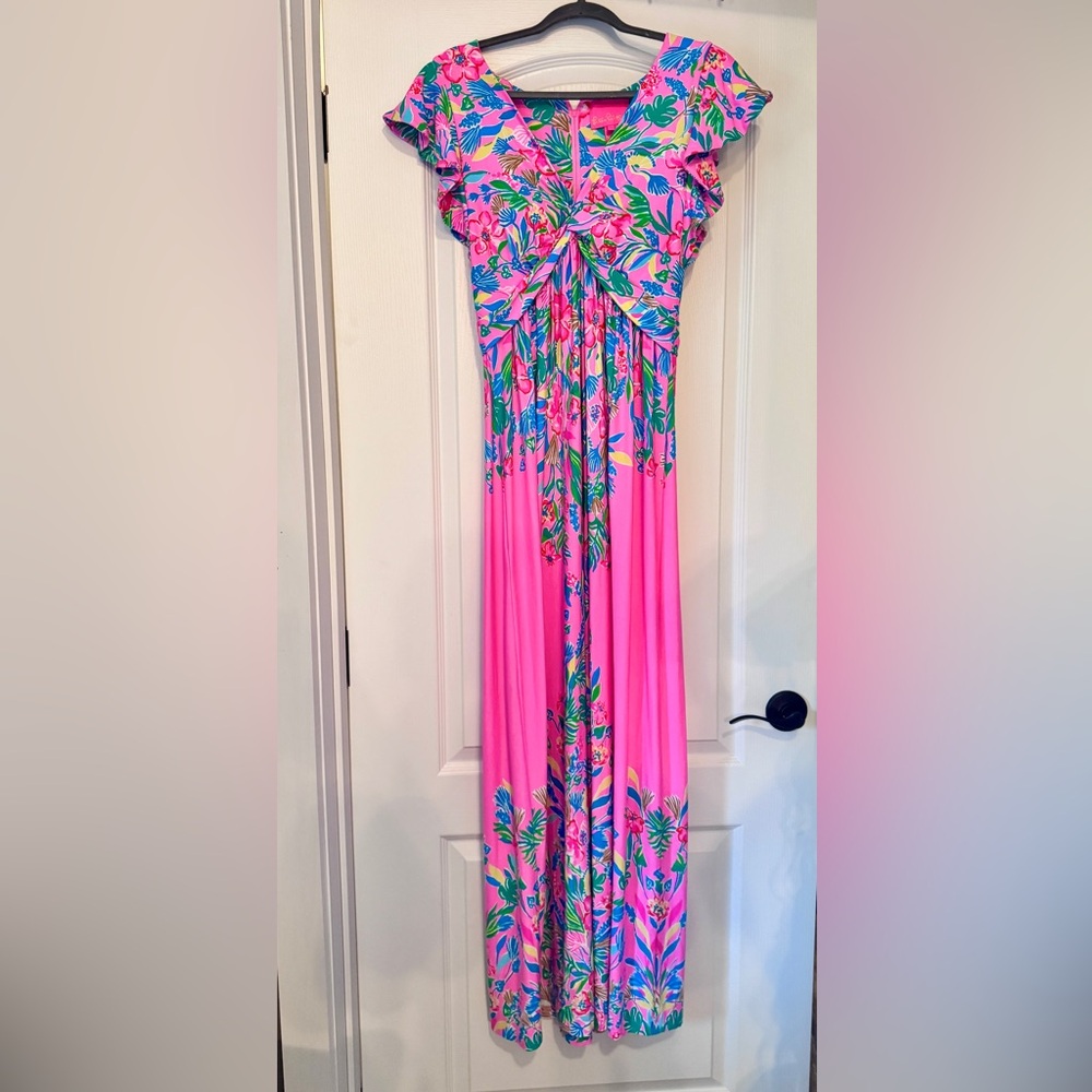 Lilly Pulitzer Pink and Green Floral Maxi Dress